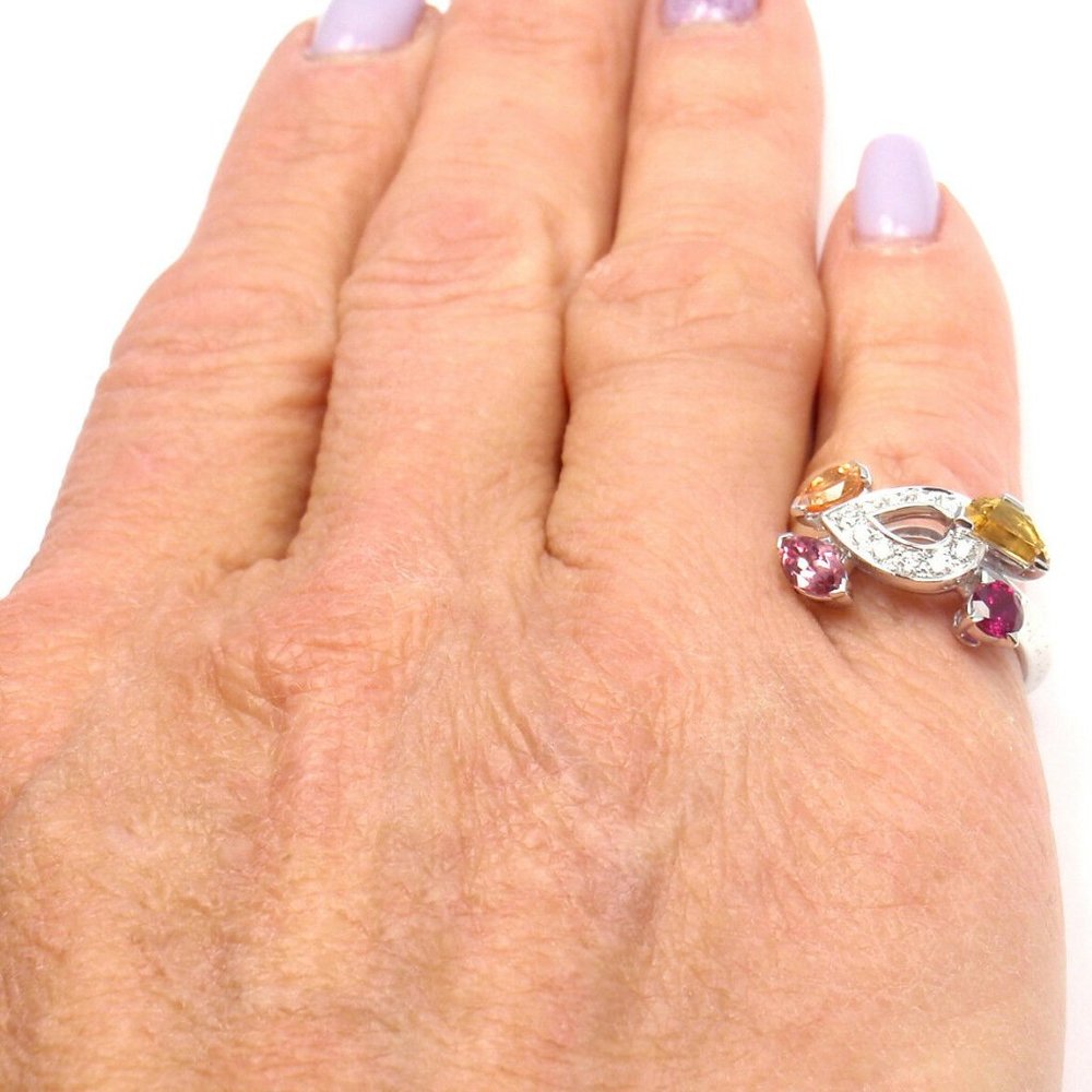 Authentic CARTIER Sorbet 18k White Gold Diamond Tourmaline Sapphire Ring Size 50 - Picture 7 of 9
